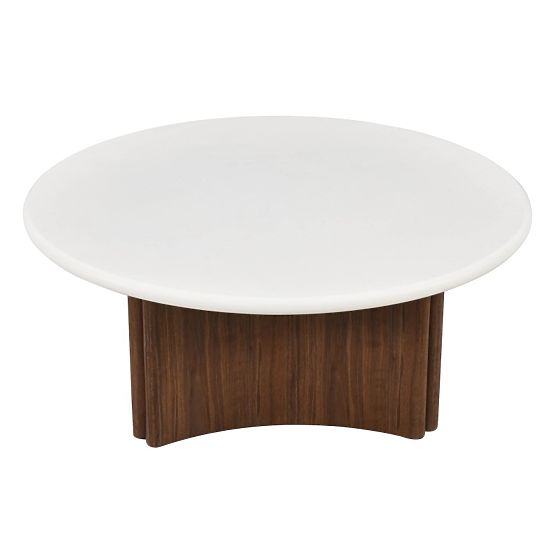 Konferenční stolek Marlo 80 cm, krémově bílý/ořech, mikrocement