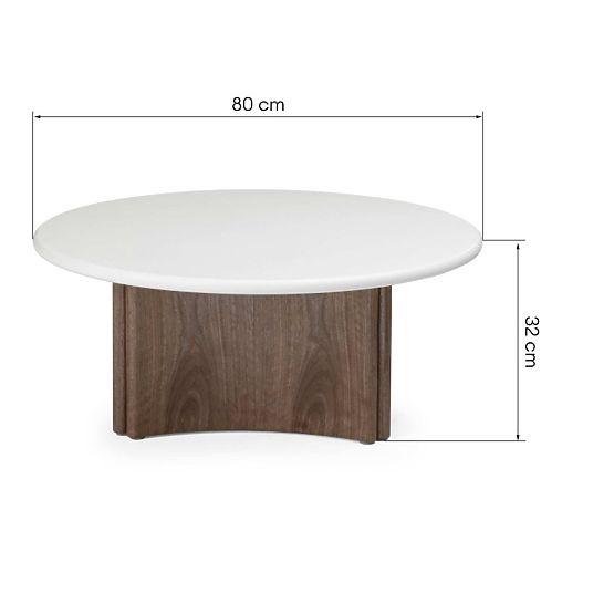 Konferenční stolek Marlo 80 cm, krémově bílý/ořech, mikrocement
