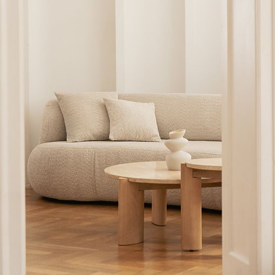 Konferenční stolek Medley 90 cm, kulatý, travertin/jasan