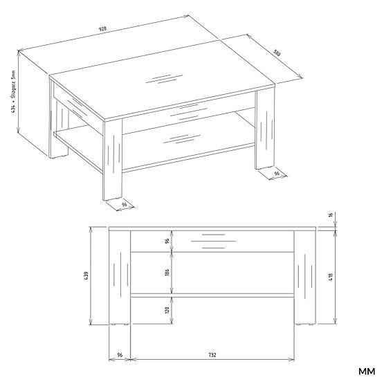Konferenční stolek OHIO DUB ARTISAN ČERNÝ Stůl Police Do Obývacího Pokoje 93x58x43,5 Cm