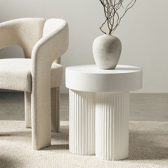 Konferenční stolek Salerno 45 cm, kulatý, bílý, s drážkováním