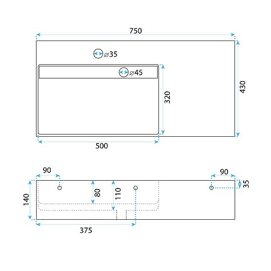 Konglomerátové umyvadlo Archi 75 CM Šedý mat