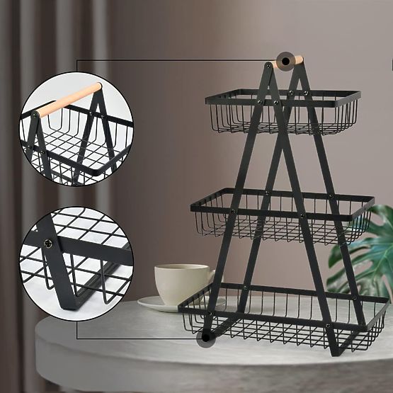 Koš na ovoce PULOS 3 úrovně černý