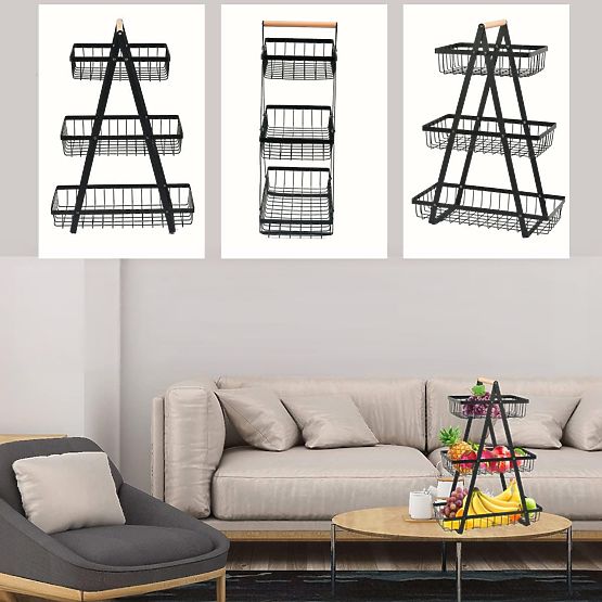 Koš na ovoce PULOS 3 úrovně černý