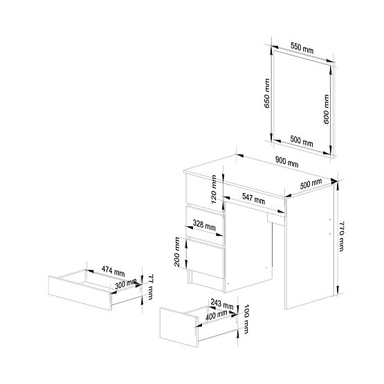 KOSMETICKÝ TOALETNÍ STOLEK S ZRCADLEM T-6/SL 500x600 LEVÝ BÍLÝ