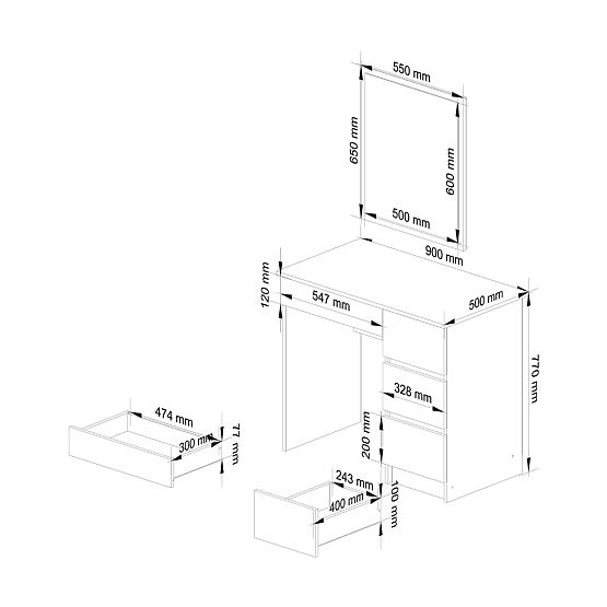 KOSMETICKÝ TOALETNÍ STOLEK S ZRCADLEM T-6/SL 500x600 PRAVÝ BÍLÝ