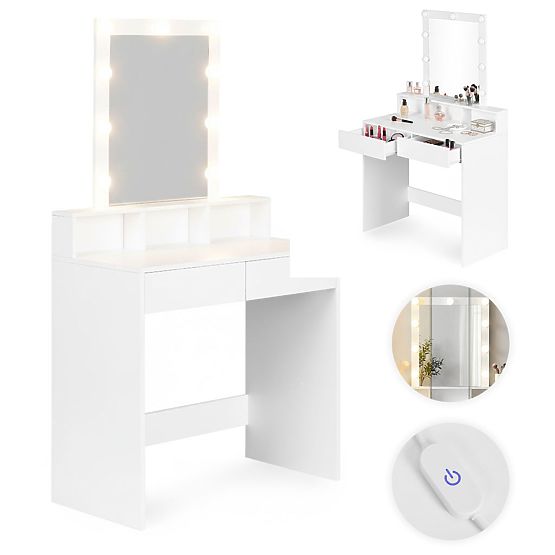 Kosmetický toaletní stolek se zrcadlem a LED osvětlením 3 barvy nastavení jasu ModernHome