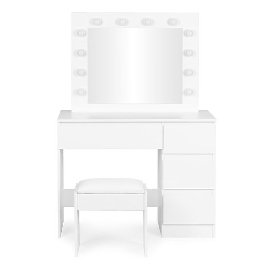 Kosmetický toaletní stolek se zrcadlem a LED osvětlením 4 zásuvky taburet ModernHome