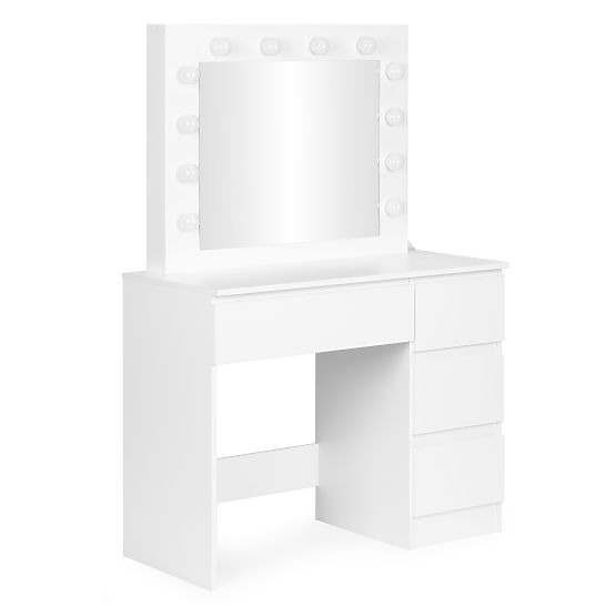 Kosmetický toaletní stolek se zrcadlem a LED osvětlením 4 zásuvky taburet ModernHome