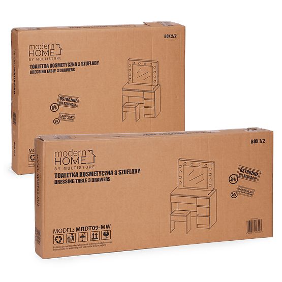 Kosmetický toaletní stolek se zrcadlem a LED osvětlením 4 zásuvky taburet ModernHome