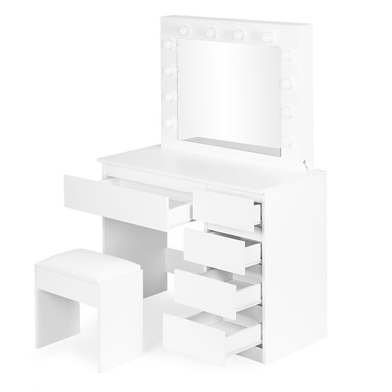 Kosmetický toaletní stolek se zrcadlem a osvětlením 5 zásuvek taburet ModernHome