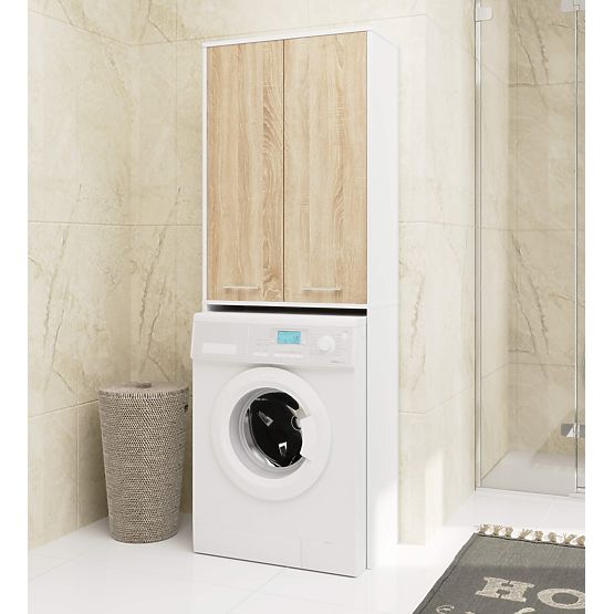 KOUPELNA FIN 180 SLOUPEK PRAČKA PLNÉ 2D - BÍLÁ / DUB SONOMA