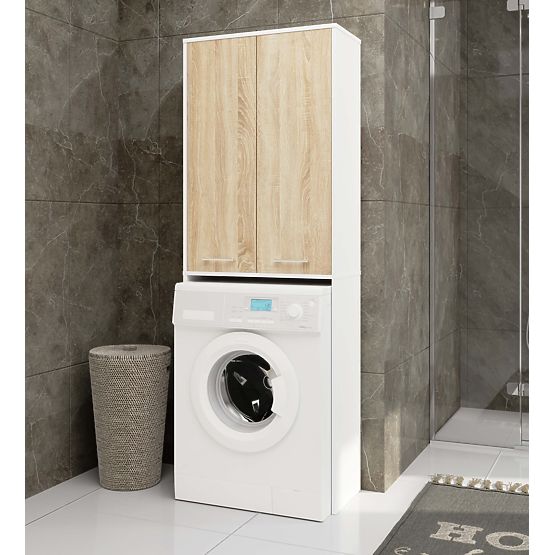 KOUPELNA FIN 180 SLOUPEK PRAČKA PLNÉ 2D - BÍLÁ / DUB SONOMA