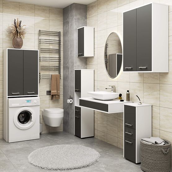 KOUPELNA FIN 180 SLOUPEK PRAČKA PLNÉ 2D - BÍLÁ / ŠEDÁ