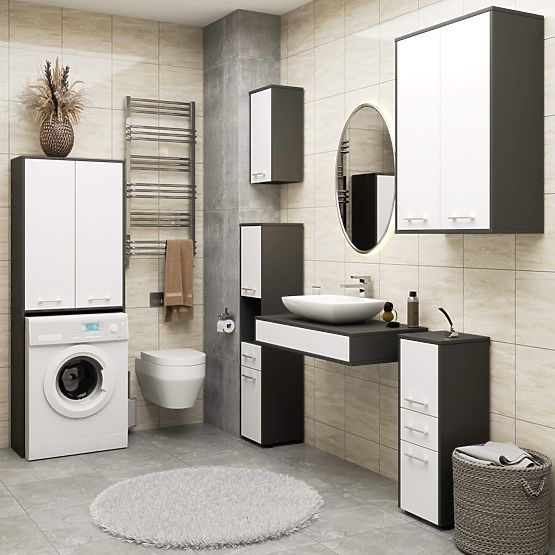 KOUPELNA FIN 180 SLOUPEK PRAČKA PLNÉ 2D - ŠEDÁ / BÍLÁ