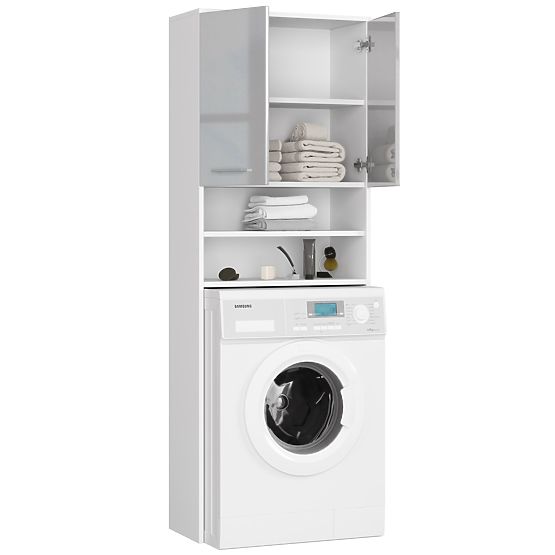 KOUPELNA REGÁL FIN NAD PRAČKU BÍLÝ / METALICKÝ LESK