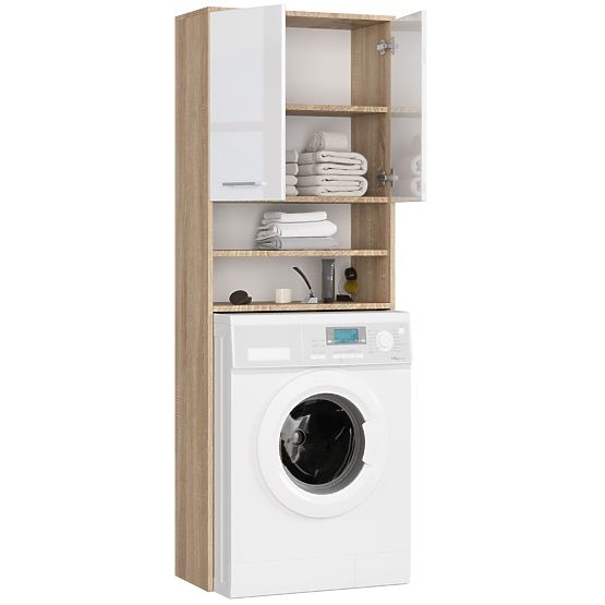 KOUPELNA REGÁL FIN NAD PRAČKU DUB SONOMA / BÍLÝ LESK