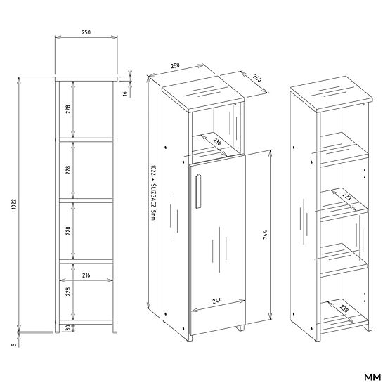 Koupelnová Skříňka ALVO 1D BÍLÁ 4 Police 1 Dveře Skříňka Do Koupelny