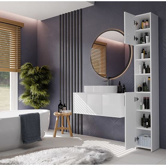 Koupelnová Skříňka ALVO 2D BÍLÁ 8 Polic 2 Dveře Skříňka Do Koupelny