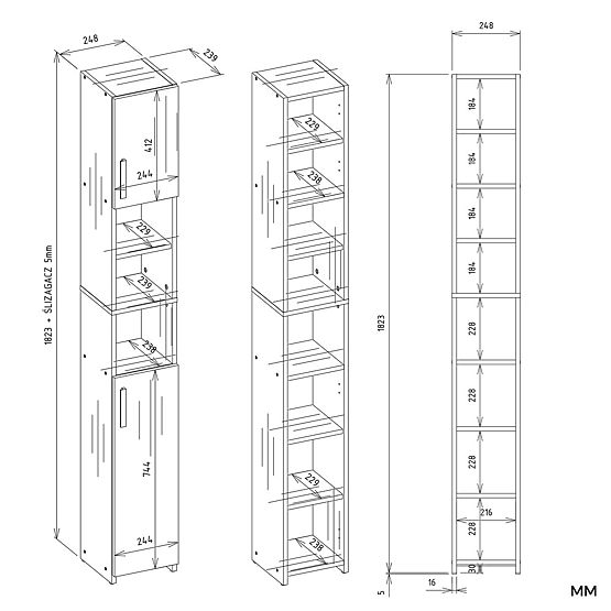 Koupelnová Skříňka ALVO 2D BÍLÁ 8 Polic 2 Dveře Skříňka Do Koupelny
