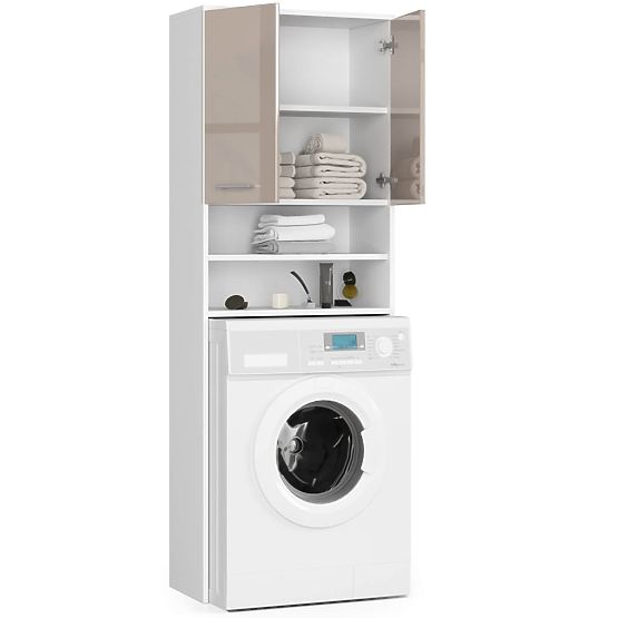 Koupelnová skříňka FIN nad pračku - bílá-cappuccino lesk - 2 dveře