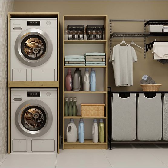 Koupelnová skříňka na pračku a sušičku POLA TWIN Regál Sloupek DUB ARTISAN