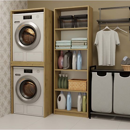 Koupelnová skříňka na pračku a sušičku POLA TWIN Regál Sloupek DUB ARTISAN