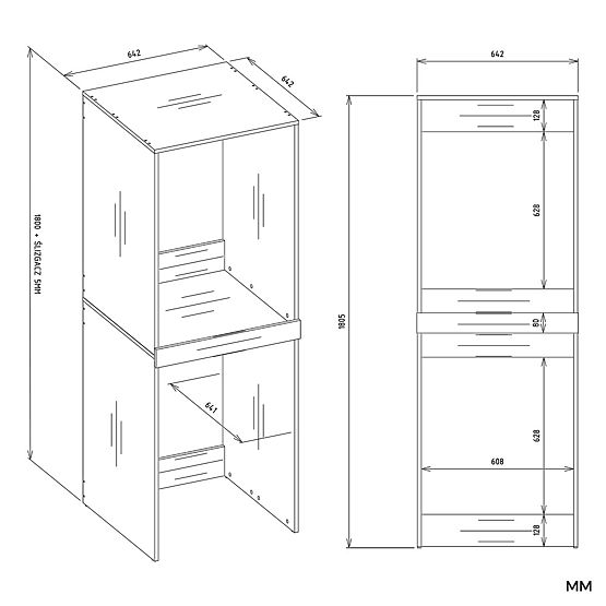 Koupelnová skříňka na pračku a sušičku POLA TWIN Regál Sloupek DUB ARTISAN