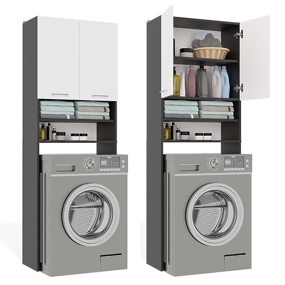 Koupelnová Skříňka nad Pračku POLA DK ANTRACIT BÍLÁ Regál Sloupek 180X64X30