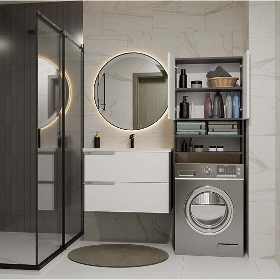 Koupelnová Skříňka nad Pračku POLA DK ANTRACIT BÍLÁ Regál Sloupek 180X64X30