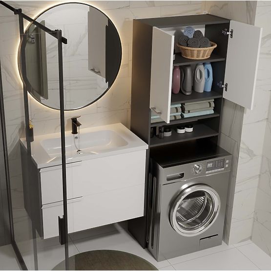 Koupelnová Skříňka nad Pračku POLA DK ANTRACIT BÍLÁ Regál Sloupek 180X64X30