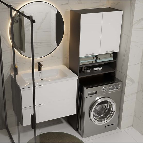 Koupelnová Skříňka nad Pračku POLA DK ANTRACIT BÍLÁ Regál Sloupek 180X64X30