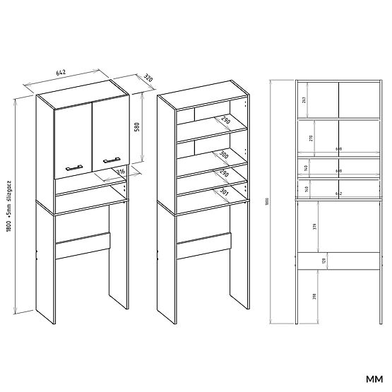 Koupelnová Skříňka nad Pračku POLA DK ANTRACIT BÍLÁ Regál Sloupek 180X64X30