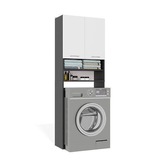 Koupelnová Skříňka nad Pračku POLA DK ANTRACIT BÍLÁ Regál Sloupek 180X64X30