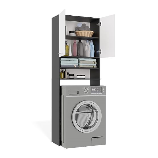 Koupelnová Skříňka nad Pračku POLA DK ANTRACIT BÍLÁ Regál Sloupek 180X64X30