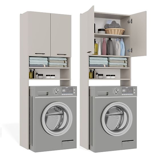 Koupelnová skříňka nad pračku POLA DK KAŠMÍR BÉŽOVÁ Regál Sloupek 180X64X30