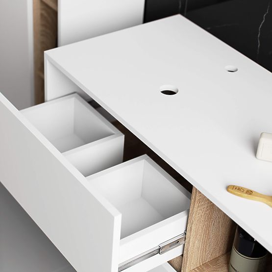 KOUPELNOVÁ SKŘÍŇKA POD UMYVADLO S OTVORY VAMI W90 UM 2SZ 2P BÍLÁ / DUB SONOMA