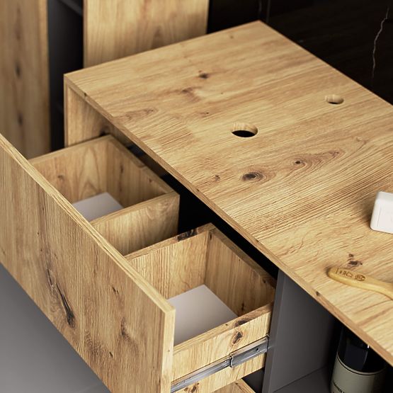 KOUPELNOVÁ SKŘÍŇKA POD UMYVADLO S OTVORY VAMI W90 UM 2SZ 2P DUB ARTISAN / GRAFITOVÁ ŠEDÁ