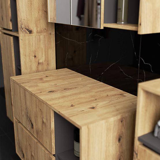 KOUPELNOVÁ SKŘÍŇKA POD UMYVADLO S OTVORY VAMI W90 UM 2SZ 2P DUB ARTISAN / GRAFITOVÁ ŠEDÁ