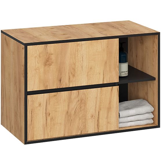 KOUPELNOVÁ SKŘÍŇKA POD UMYVADLO S OTVORY VAMI W90 UM 2SZ 2P DUB CRAFT / ČERNÁ
