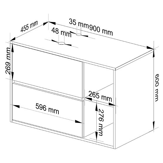KOUPELNOVÁ SKŘÍŇKA POD UMYVADLO S OTVORY VAMI W90 UM 2SZ 2P DUB CRAFT / ČERNÁ