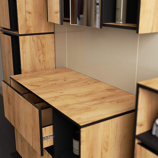 KOUPELNOVÁ SKŘÍŇKA POD UMYVADLO S OTVORY VAMI W90 UM 2SZ 2P DUB CRAFT / ČERNÁ