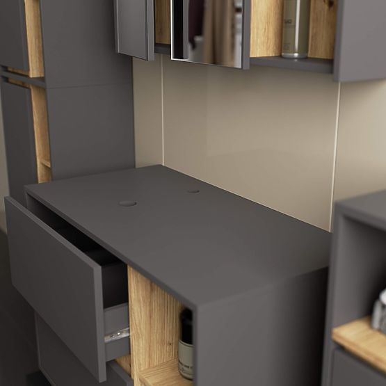 KOUPELNOVÁ SKŘÍŇKA POD UMYVADLO S OTVORY VAMI W90 UM 2SZ 2P GRAFIT ŠEDÁ / DUB ARTISAN