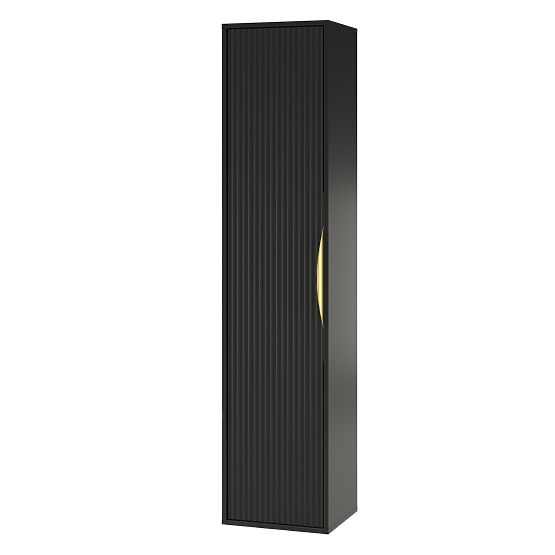 Koupelnová skříňka sloupek Avila, rýhovaná, zlatá úchytka, černá