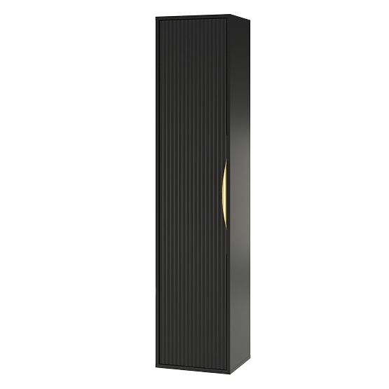 Koupelnová skříňka sloupek Avila, rýhovaná, zlatá úchytka, černá