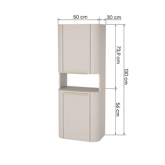 Koupelnová skříňka, sloupek Bassa kašmírový, zlaté úchyty, zaoblený