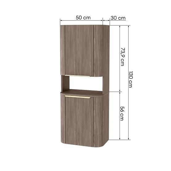 Koupelnová skříňka, sloupek Bassa ořech lincoln, zlaté úchyty, zaoblený