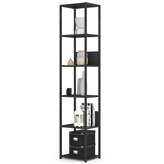 Kovový loftový regál 40 cm - černý-černý - 6 polic