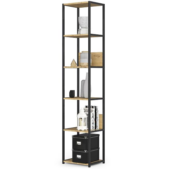Kovový loftový regál 40 cm - černý-dub artisan - 6 polic