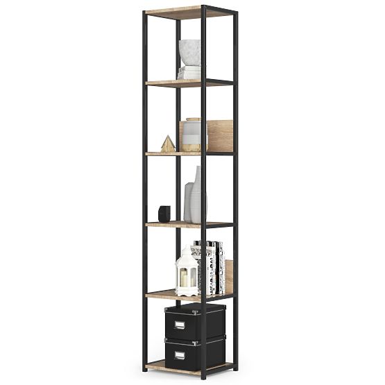Kovový loftový regál 40 cm - černý-dub sonoma - 6 polic